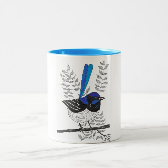 Chirpy Blue Wren Zweifarbige Tasse (Mittel)