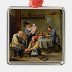 Chirurg, der den Fuß eines alten Mannes neigt Silbernes Ornament