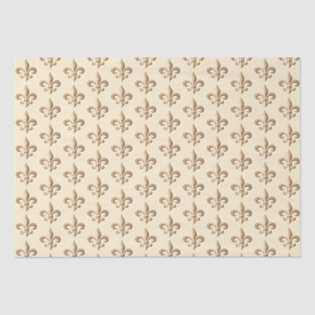 Chiseled Gold Gradient Heraldic Lilie Ivory Seidenpapier (Vorderseite)