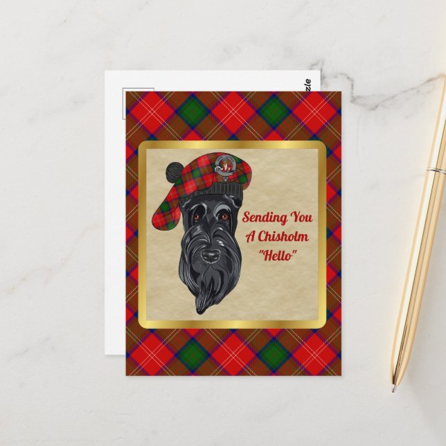 Chisholm Clan Abzeichen & Tartan Postkarte (Vorderseite/Rückseite Beispiel)