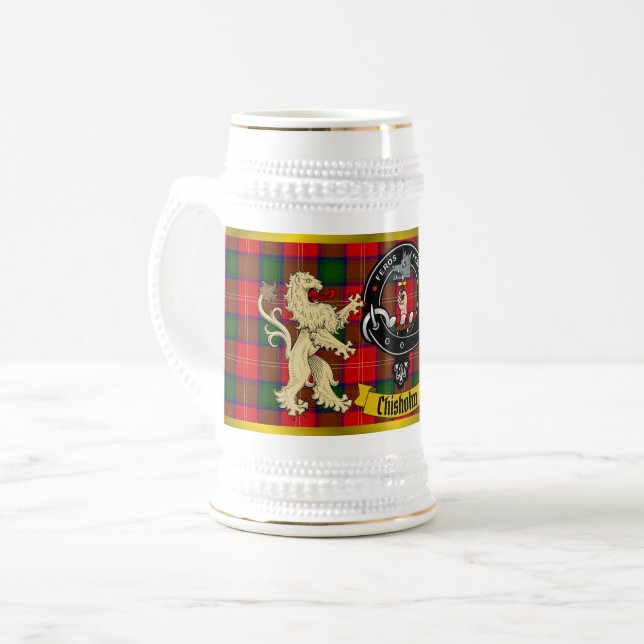 Chisholm Clan Abzeichen & Wrap Rund Tartan Bierglas (Vorderseite Links)