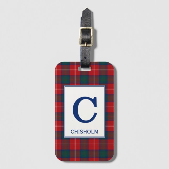 Chisholm Tartan Kariertes rotes und blaues Muster Gepäckanhänger (Vorderseite Vertikal)