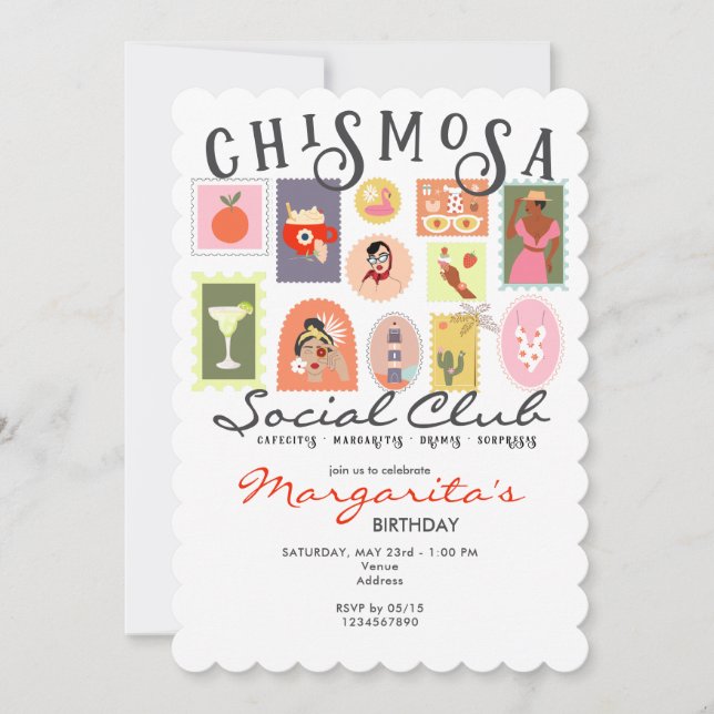 Chismosa Social Club Gossip & Birthday Girls Night Einladung (Vorderseite)