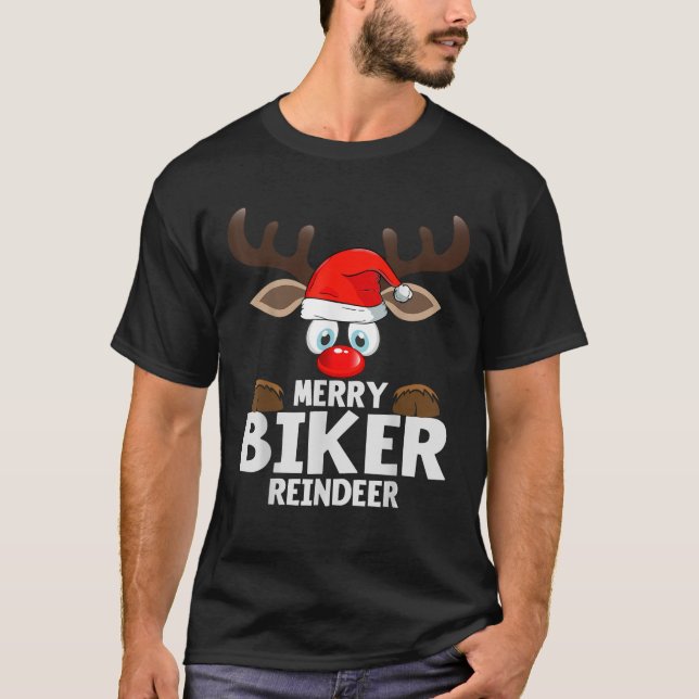 Chistmas Matching Merry Biker Reindeer Pajama  T-Shirt (Vorderseite)