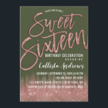 Chive Green Rose Gold Glitzer Typografie Sweet 16 Einladung<br><div class="desc">Dieses moderne und mädchenhafte Sweet 16 lädt das elegante und trendige Geburtstagsmädchen zum Entspannen ein. Es zeichnet sich durch ein hübsches und glamouröses Imitat gedruckt Rose glänzend Glitzer Sequin Gold und chive grün ombre Farbverlauf. Es zeigt auch Rose Gold funkelnd Glitzer, "16 . Geburtstag" Pinseltypografie. Das elegante und stilvolle Design-Thema...</div>