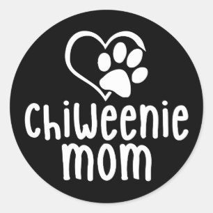 Chiweenie Mama-Welpen-Herz-Tatzen-Liebe Runder Aufkleber
