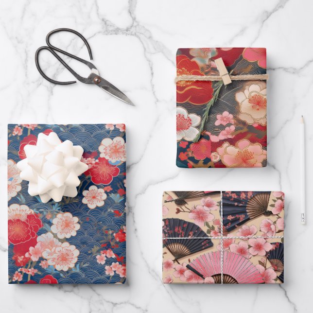 Chiyogami Yuzen Washi Style Muster Geschenkpapier Set (Vorderseite)