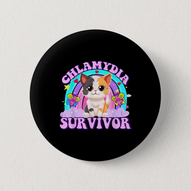 Chlamydia Survivor Cat Rainbow Button (Vorderseite)