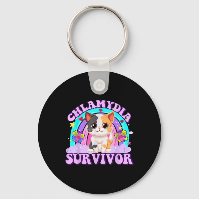 Chlamydia Survivor Cat Rainbow Schlüsselanhänger (Vorderseite)