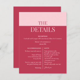 CHLOE Modern Bold Pink Wedding Details Card