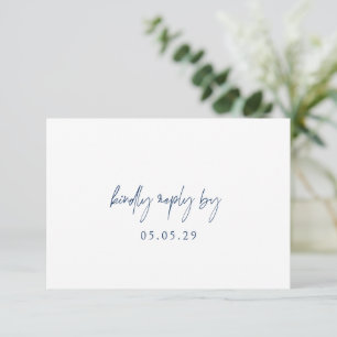 Chloe Navy Blue Elegant Wedding RSVP Karte