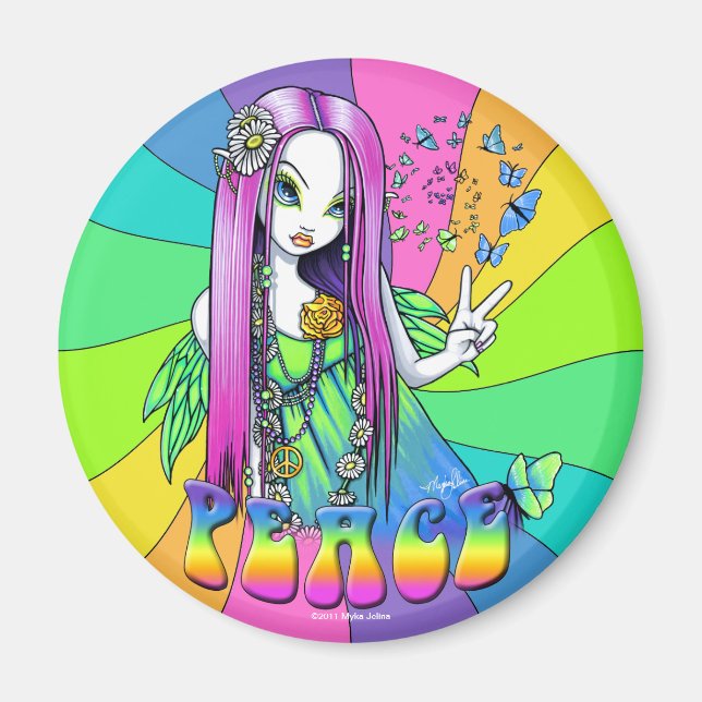 "Chloe" Rainbow Peace Hippie Fairy Magnet (Vorne)