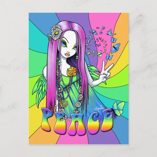 "Chloe" Rainbow Peace Hippie Fairy Postcard Postkarte (Vorderseite)