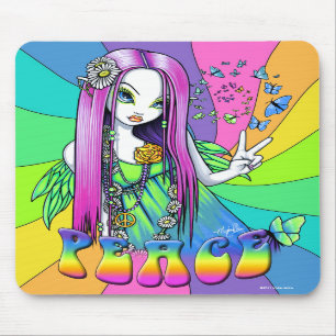 "Chloe" Regenbogen-Friedenshippie-Fee Mousepad