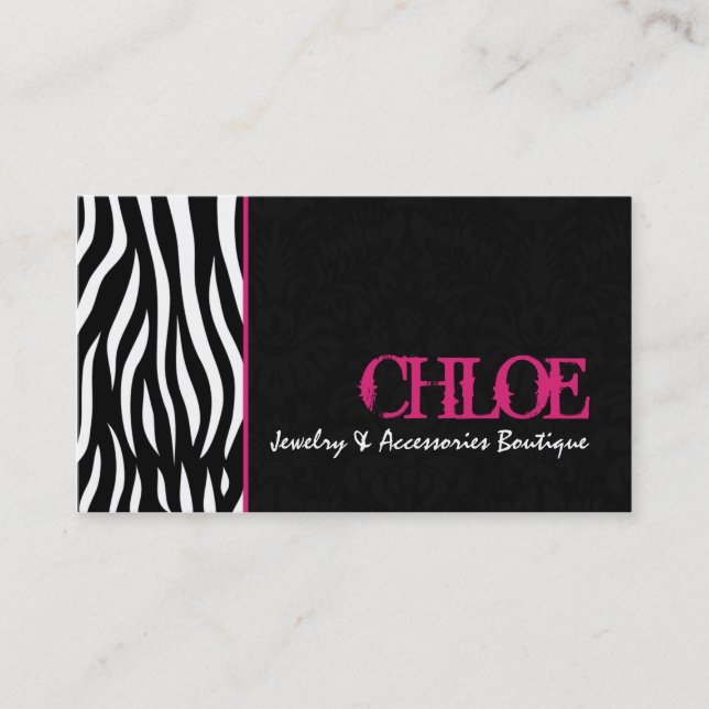 Chloe Schwarzesu. Pinkzebra-Chic-Visitenkarte Visitenkarte (Vorderseite)