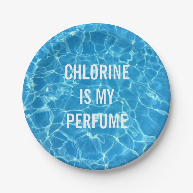 Chlor ist mein Parfüm-Schwimmbecken typografisch Pappteller (Vorderseite)