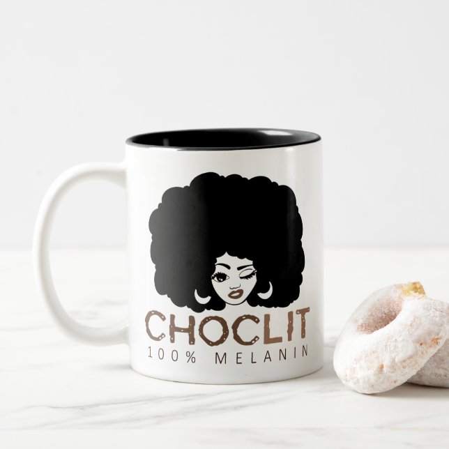 Choclit Black Woman Afro Zweifarbige Tasse (Mit Donut)