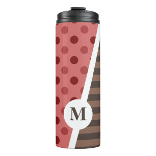Choco Strawberry Polka Dots and Stripes: Monogramm Thermosbecher