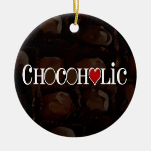 Chocoholic, dunkles Brown und rotes Herz-lustiger Keramikornament