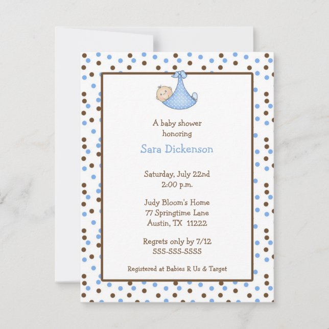 Chocolat & Blue Dot Baby Shower Invitation (Devant)