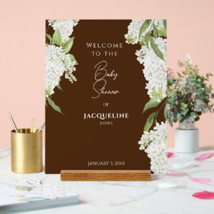 Chocolat Brown Blanc Floral Baby shower Bienvenue