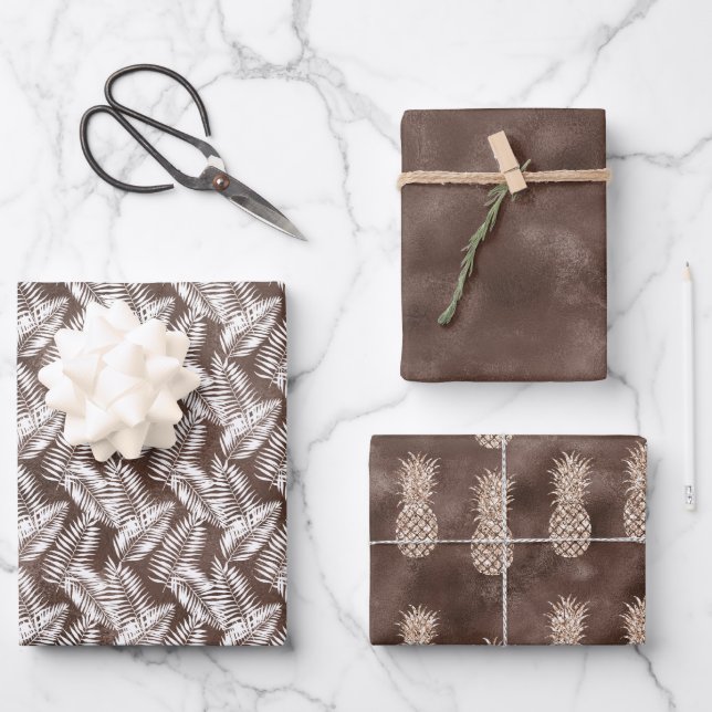 Chocolat Brown Blanc Tropical Feuilles & ananas (Recto)