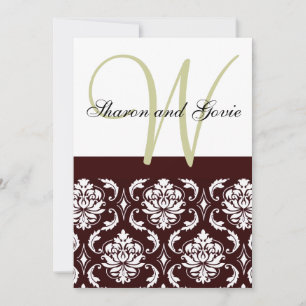 Chocolat Brown Monogramme de Damas Faire-part de m