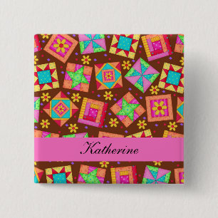 Chocolat Brown Patchwork Quilt Blocks Nom Badge