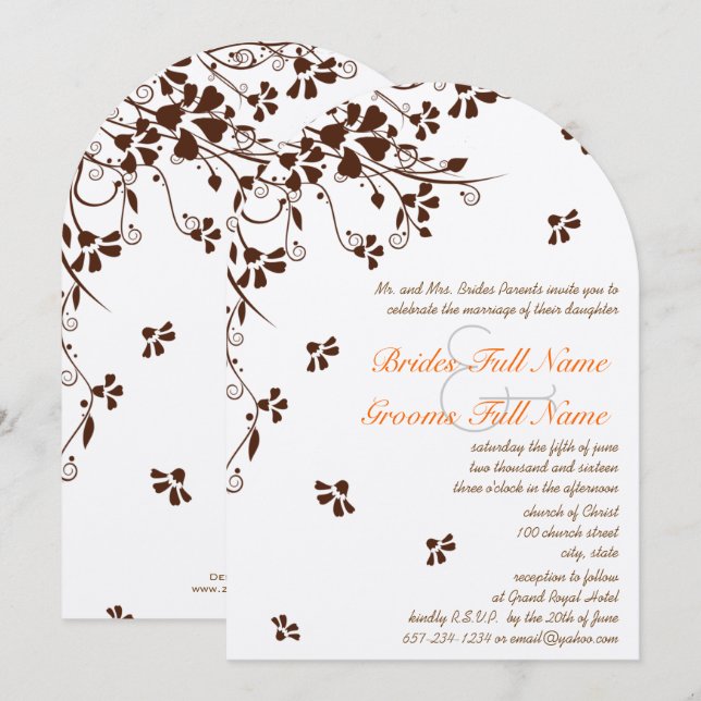 Chocolat Coral Floral Invitations de mariage (Devant / Derrière)