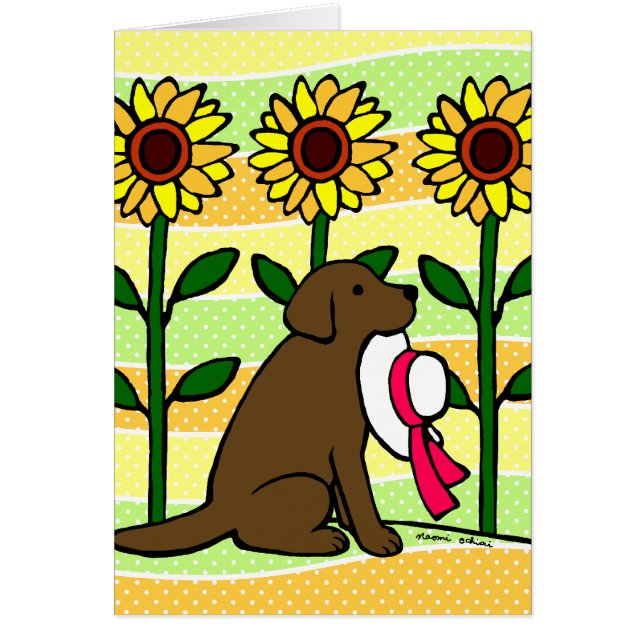 Chocolat Labrador d'été avec des tournesols (Devant)