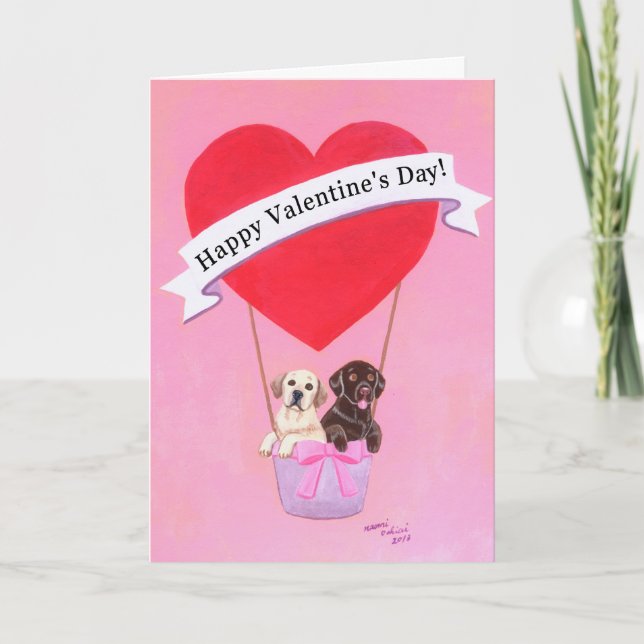 Chocolat & Labradors Jaune Carte Saint Valentin (Devant)