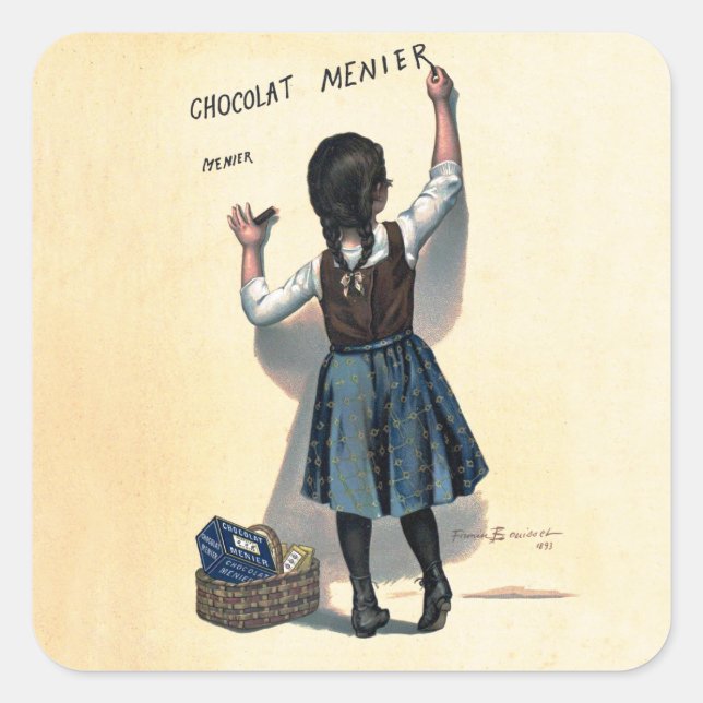 Chocolat Menier Little Girl Wall Quadratischer Aufkleber (Vorderseite)