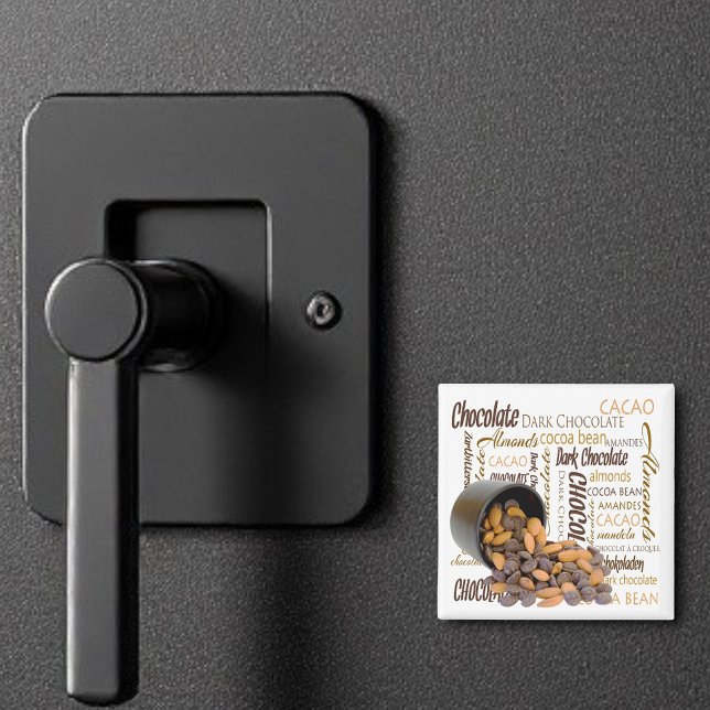 Chocolate Bits Almonds Typografy Collage Foto Magnet (square magnet)