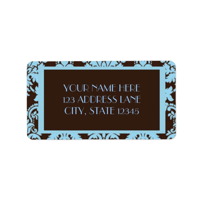 Chocolate Blue Damask Adressaufkleber (Vorne)