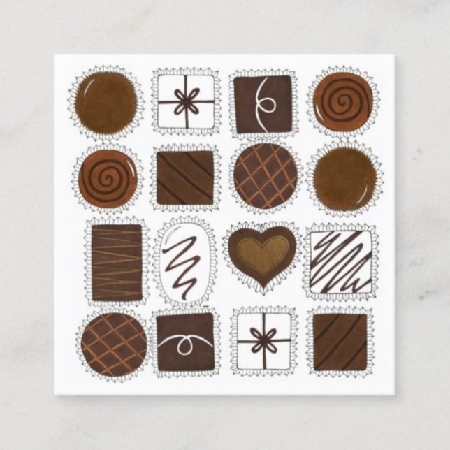 Chocolate Bon Bon Candy Shoppe Shop Chocolatier Quadratische Visitenkarte (Vorderseite)