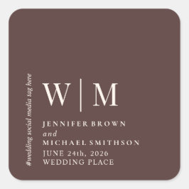 Chocolate Braun Beige Formal Soziale Medien Hochze Quadratischer Aufkleber