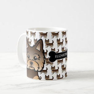 Chocolate Brauner Yorkie mit Hundeknochen und Name Kaffeetasse