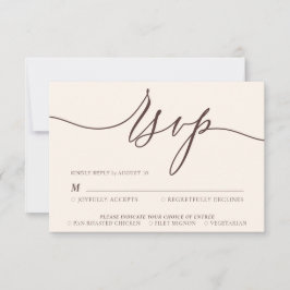 Chocolate Brown beige Minimal Modern RSVP Karte