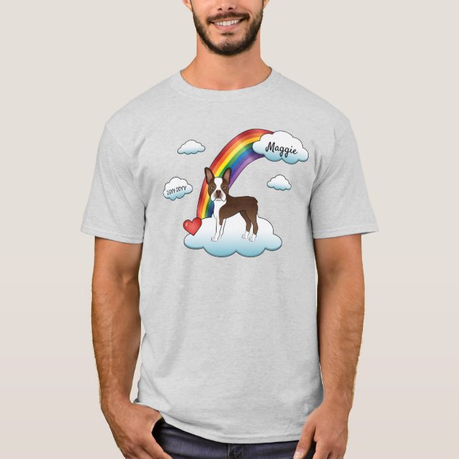 Chocolate Brown Boston Terrier Rainbow Memorial T-Shirt (Vorderseite)
