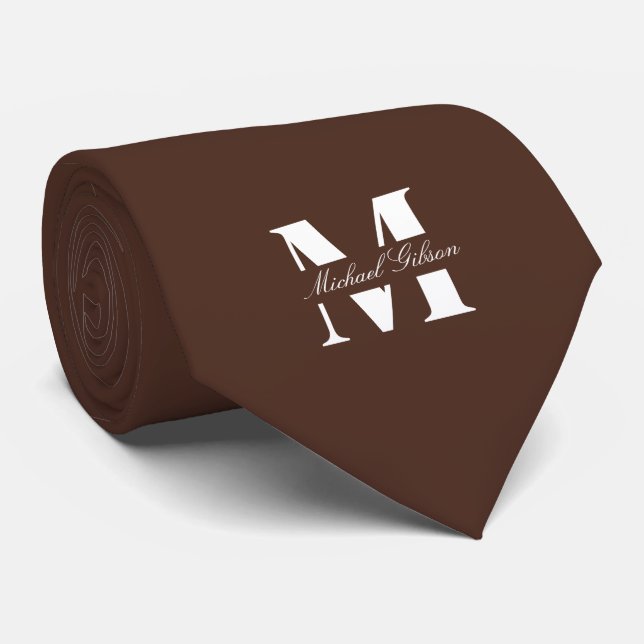 Chocolate Brown Custom Monogram Wedding Groomsmen  Krawatte (Gerollt)