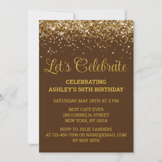 Chocolate Brown & Gold Glitter 50th Birthday Party Einladung