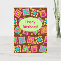 Chocolate Brown Patchwork Quilt Art Happy Birthday