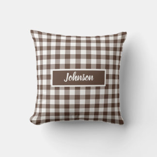 Chocolate Brown Plaid Gingham Customizable Kissen