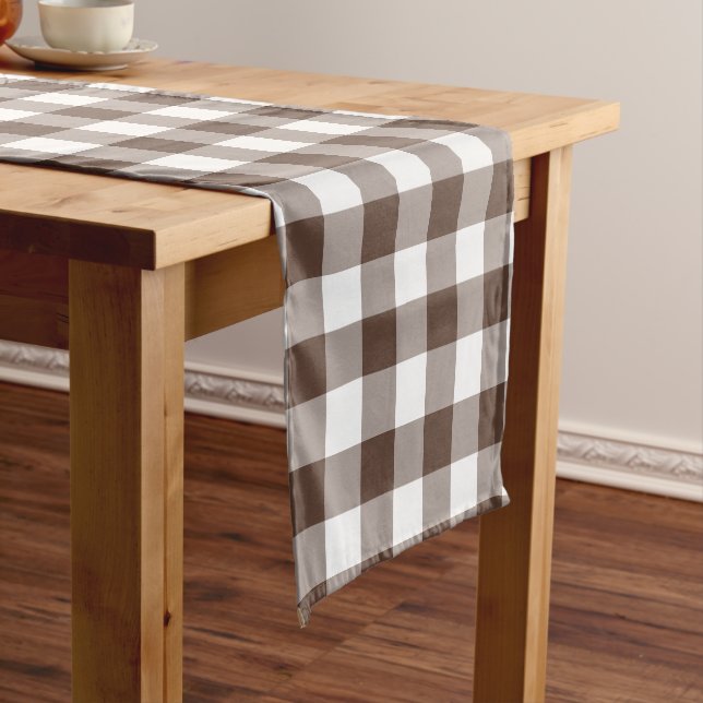 Chocolate Brown Plaid Gingham Table Runner Kurzer Tischläufer (Beispiel)