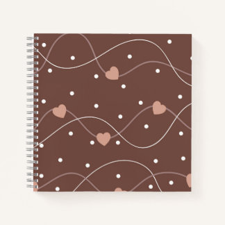 Chocolate Brown with Pink Hearts Pattern Notizbuch