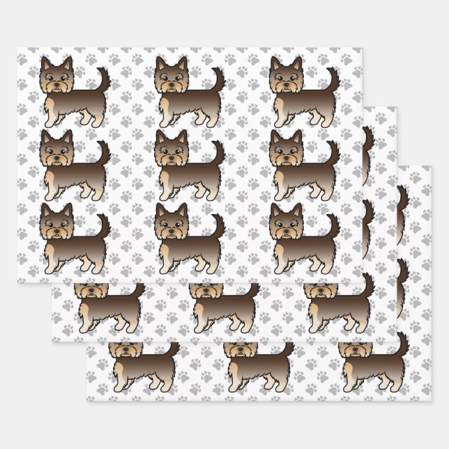 Chocolate Brown Yorkshire Terrier Dog Pattern Geschenkpapier Set (Set)
