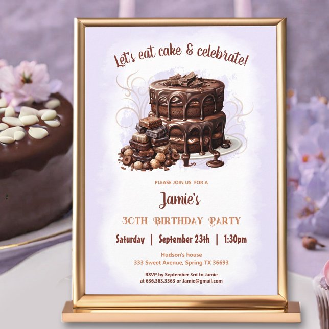Chocolate Cake Wüste Lila Braun 30. Geburtstag Einladung (Chocolate Cake Purple Brown 30th Birthday Party Invitation)