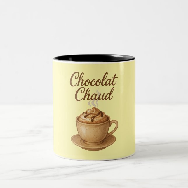 Chocolate Chaud Hot Chocolate Illustration Zweifarbige Tasse (Mittel)