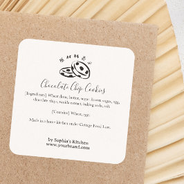 Chocolate Chip Cookie Ingredient Label Minimalist Quadratischer Aufkleber