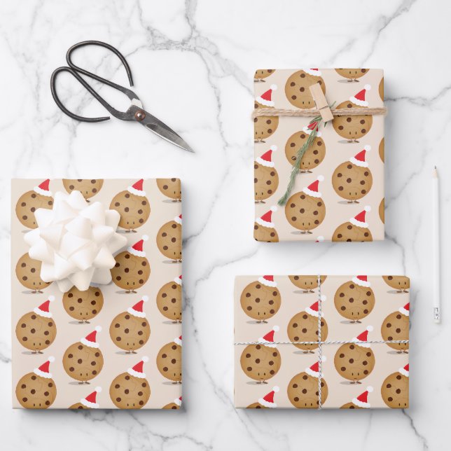 Chocolate Chip Cookie Weihnachtsmannmützen Weihnac Geschenkpapier Set (Vorderseite)